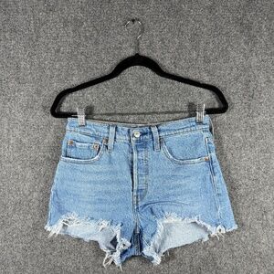 Levis 501 Cut Off Denim Shorts Blue Mid Wash Womens Size 27 #1366